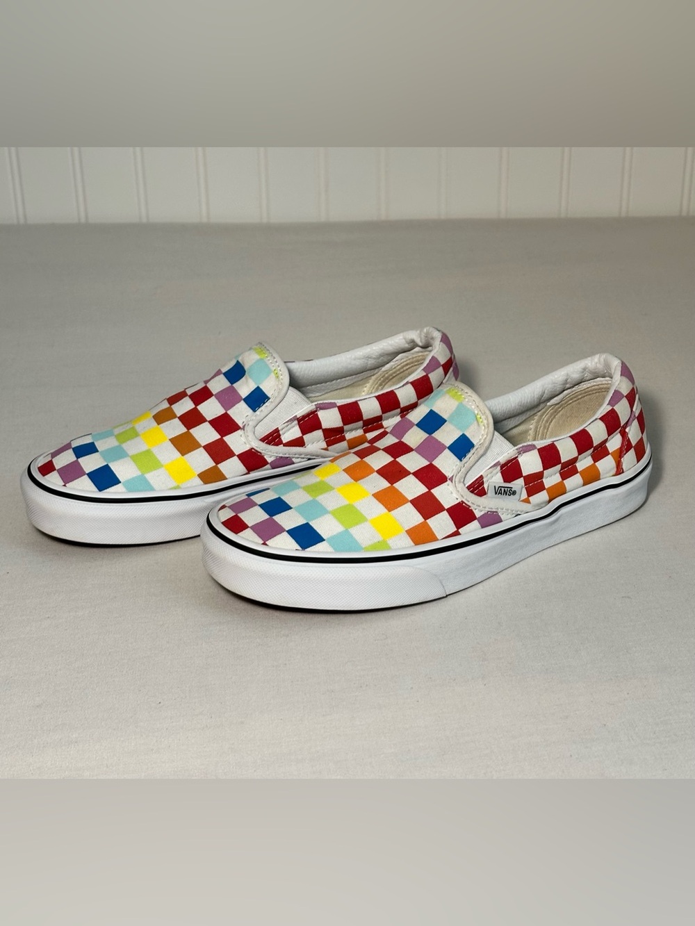 Vans Slip-On Rainbow Checkerboard Canvas Sneakers